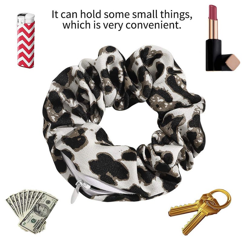 DINPREY Velvet Dots Hair Scrunchies with Zipper Pouch, Secret Pocket, Hair Ties, Ropes, Tie Dye, Floral Elastics for Vsco Girl Stuff (8 Pcs) - Image 2